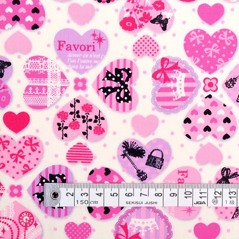 COLORFUL TEXTILE MARKET Heart Ribbon Assortment Oxford 110cm x D0081330 (Off-White) Fabric, 300cm,