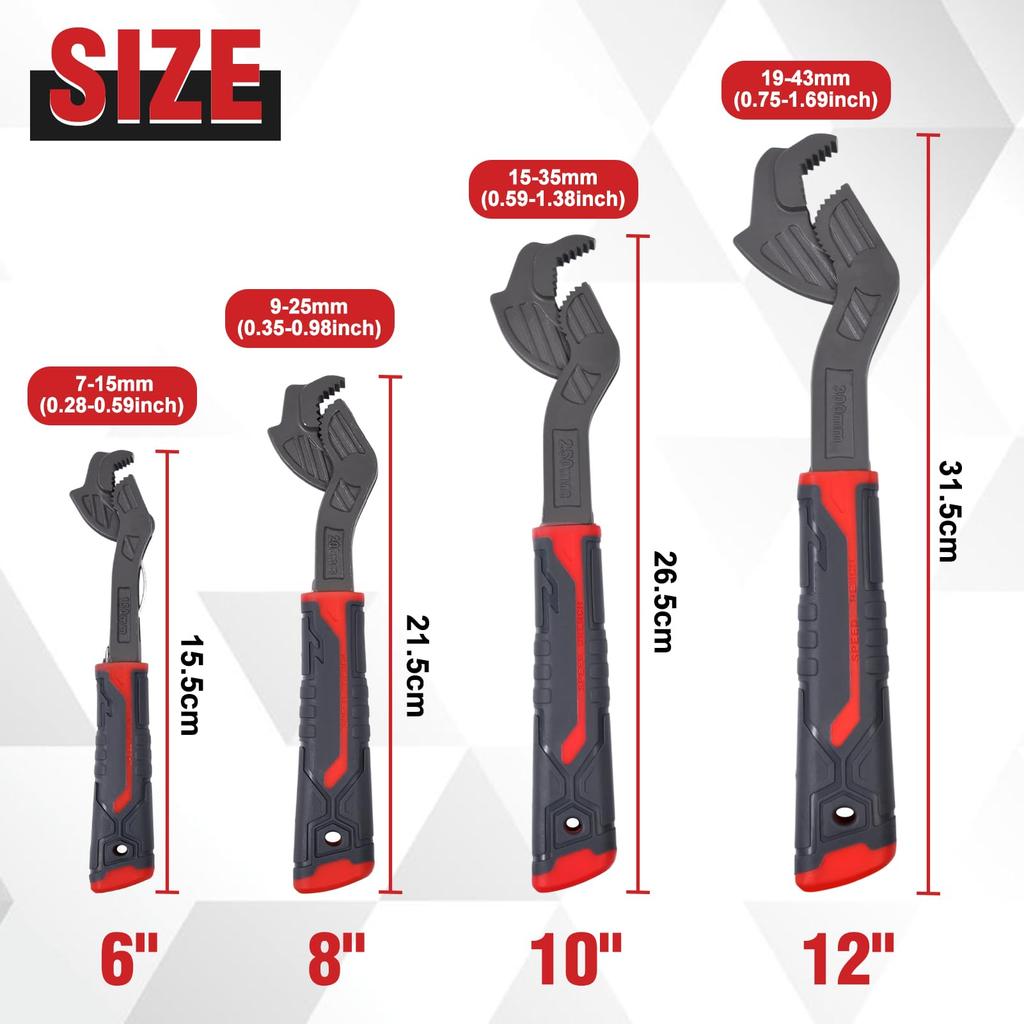 SPEEDWOX Pipe Chrome Vanadium Handy Tool with Storage Openings for Auto Repair and Home Plumbing and Plumbing Work 4-Piece Self-Adjusting Wrench,