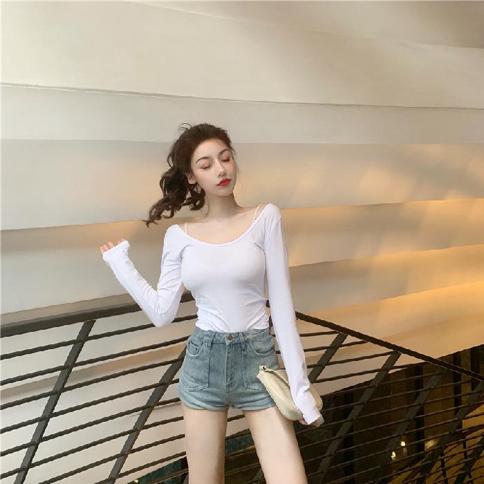 Fall 2023 Sexy Backless Long-Sleeve Women's U-Neck Solid Color Top