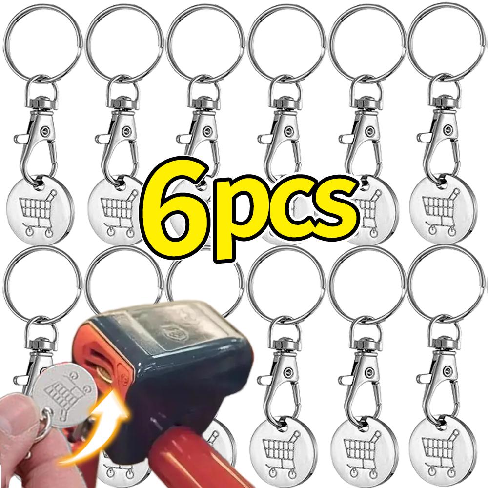 1/6 Stück Einkaufswagenchips Schlüsselanhänger Universell Klein Metall Edelstahl Tragbar Einkaufswagenchips Schlüsselring Schmuckstück Dekoration
