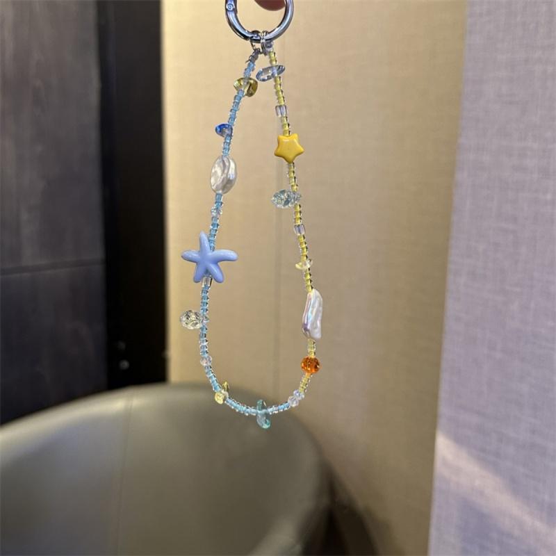 1pc Summer Cute Starfish Beaded Wristlet Versatile Phone Case Car Keychain Bag Charm Accessory Handbag Chain Pendant Accessories