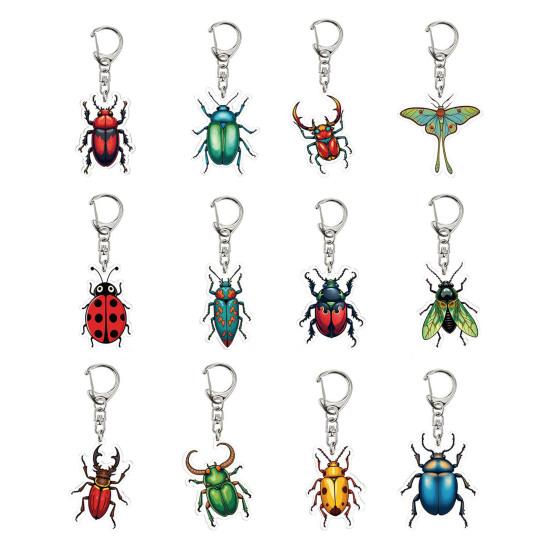 Portable Acrylic Decor 12Pcs 2D Snake Keychain Set, Lizard Reptile Insect Key Realistic Animal Ring Holder, Decorative Pendant for Backpacks Handbags