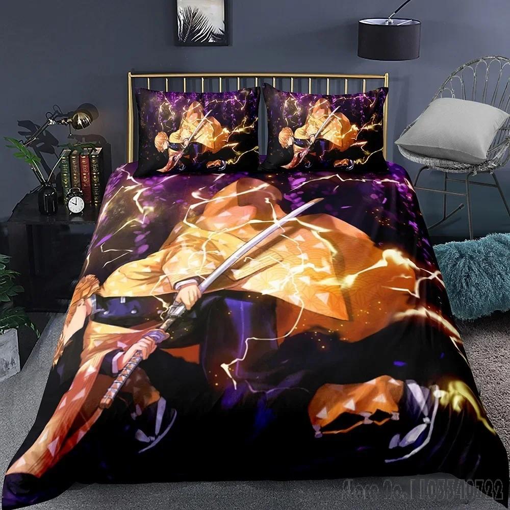 Anime Demon Slayer Cartoon Printed Duvet Cover Set HD Comforter Cover for Kids Bedding Sets Bedclothes Bedroom Decor