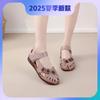 Sandals women's genuine leather beef tendon sole spring and summer fish mouth flower hollow Velcro non-slip soft sole comfortable
