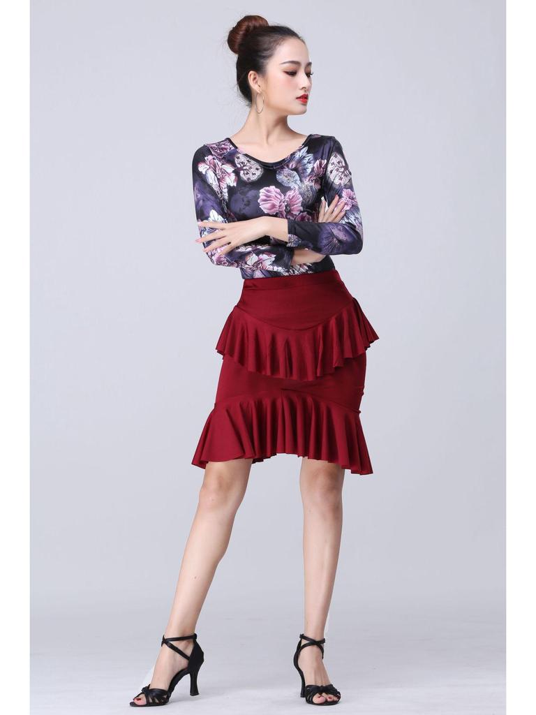 Women's Latin Dance Practice Skirt - Adult Ruffle Hem Performance Wear
