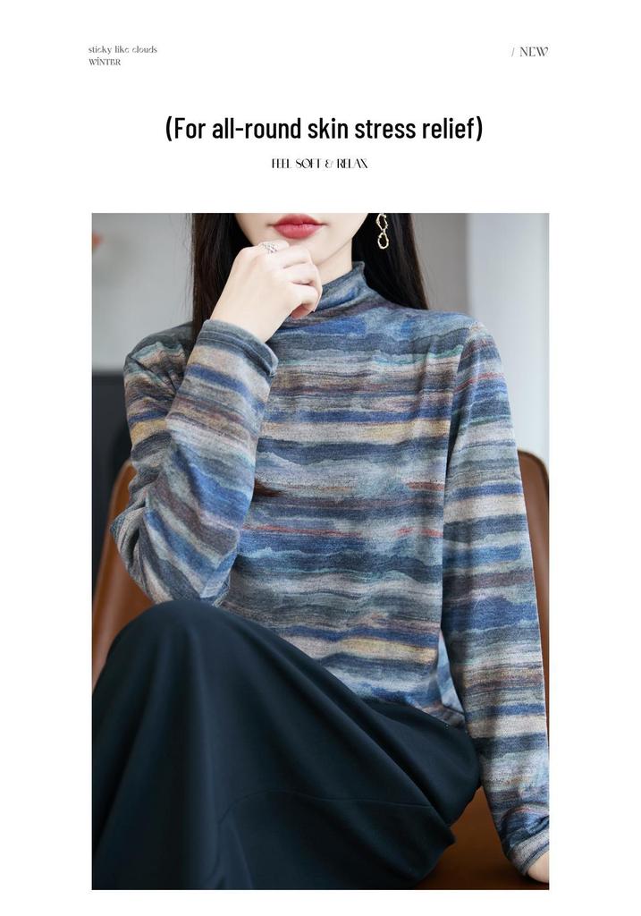 Women's Ethnic Retro Embroidered Wool Sweater – Half-High Collar Jacquard Knit for Autumn/Winter