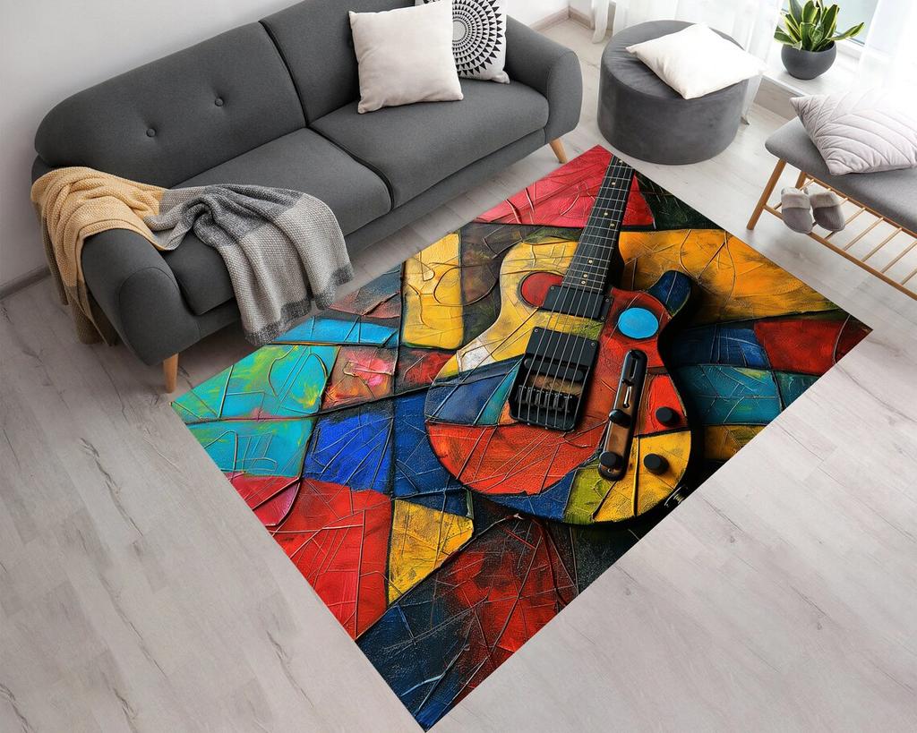 Retro-Gitarren-Musikthema für Musikliebhaber Stil Studio-Teppich Wohnzimmer Schlafzimmer Heimdekoration Pflegeleicht