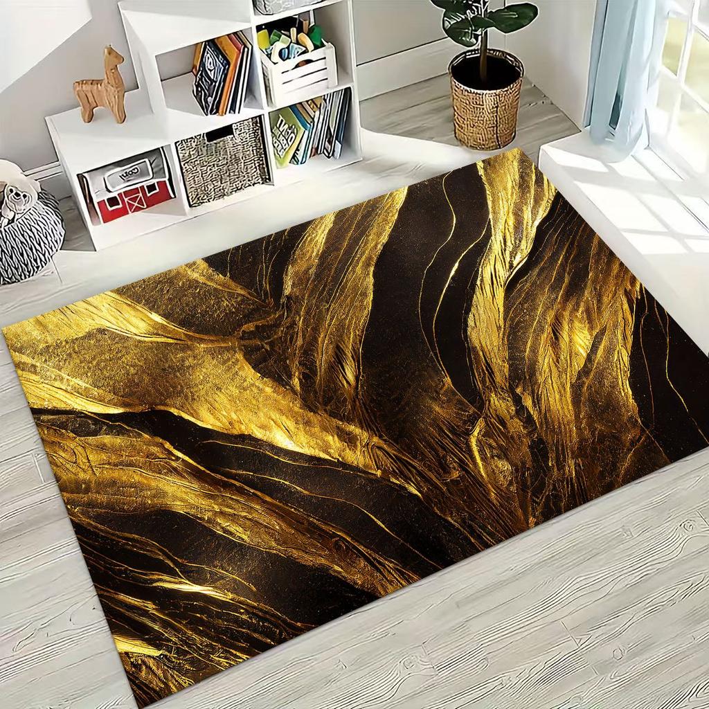 2026 Luxurious Marble Black Green Gold Colorful Stone Texture Rug for Bedroom Living Room Sofa Home Doormat Decor,Non-slip Mat