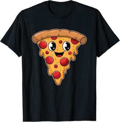 Cute Kawaii Pizza Slice Graphic Tee Funny Food Lovers Cartoon Print T-Shirt Casual Cotton