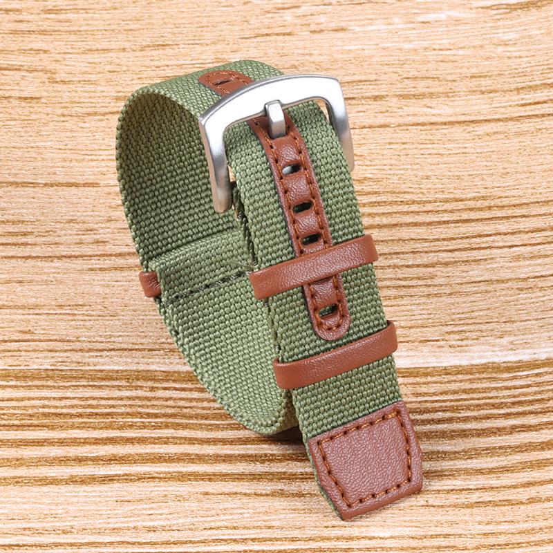 Bracelet de montre en Nylon Cuir 20mm 22mm Vintage Kaki Field Watch Band Vert Noir Gris Toile Tissée Bracelet Homme Sport Extérieur