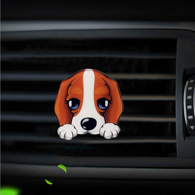 Bonito cão estilo acrílico purificador de ar condicionado saída de ventilação decoração perfume clipe fragrância interior do carro cheiro