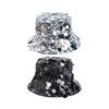 Trendy Hippop Metallic Bucket Hat Fishing Camping Hat Streetwear Sequins Hat for Outdoor Activity
