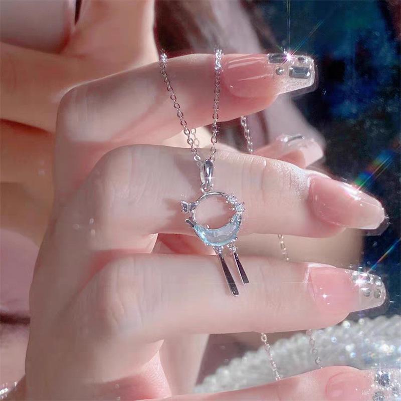 Women's Starry River Butterfly Tassel Necklace: S925 Sterling Silver with Star, Moon, and Zircon Accents