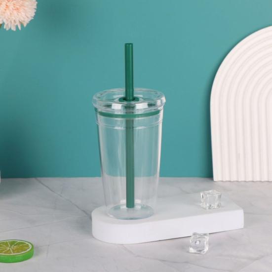 Water Cup with Lid And Straw 450ML BPA-Free Reusable Iced Coffee Cup Clear Plastic Drinkware for Tea Smoothies