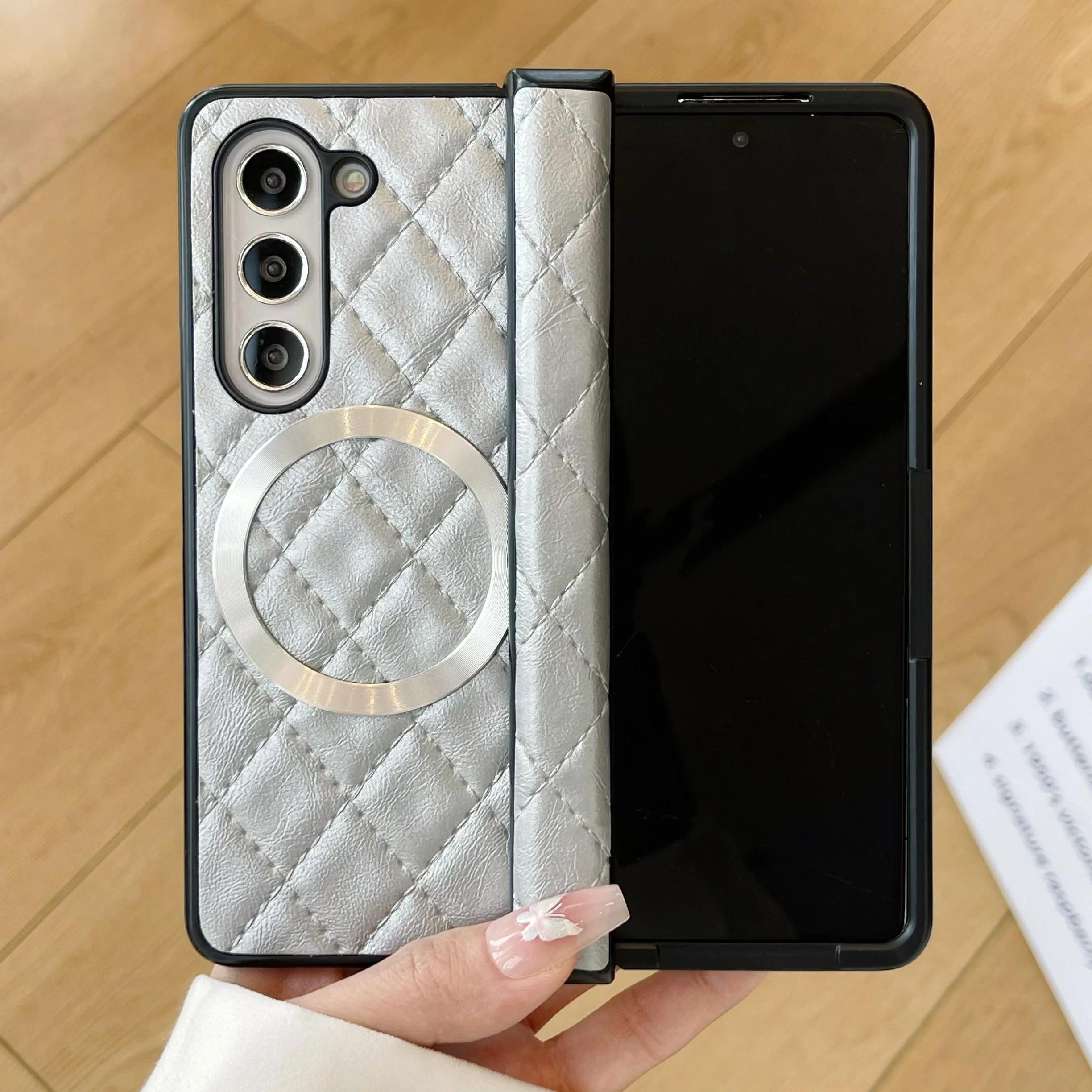 

Роскошный деловой ретро чехол-книжка из мягкой кожи на петлях для Samsung Z Fold 7 6 5 4 3, магнитная противоударная защитная задняя крышка Galaxy Z Fold6 чёрный