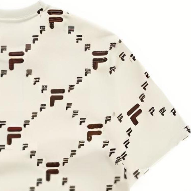 Fila Plaid Print Round Neck Loose Casual Short Sleeve T-Shirt Unisex Tops Antique-White T11U326101B-IV