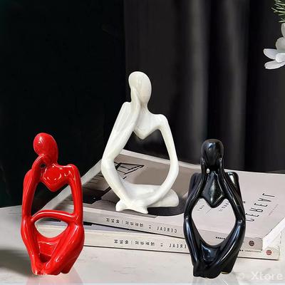 Thinker Decoreative Statues for Home Decor (Pack of 3, Black, Red & White)