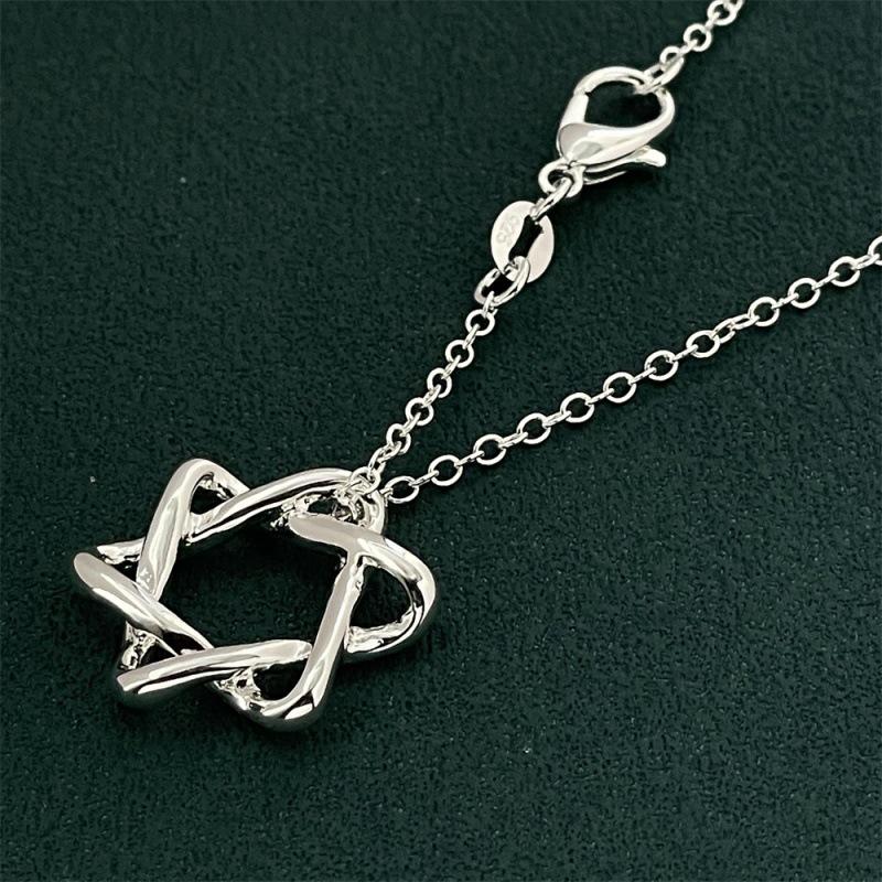 925 Silver Necklace 45CM Six-pointed Star Pendant Necklace for Women Simple Fashion Necklace Anniversary Jewelry Gift