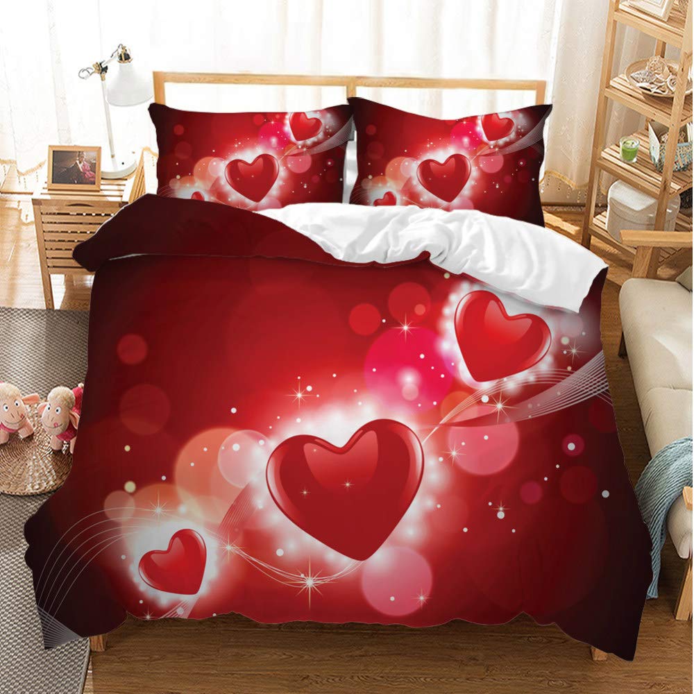 Rose Flower Bedding Set Valentine's Day Duvet Cover Romantic Couple Theme Comforter Cover Red Flower Blossom Petals Quilt Cover