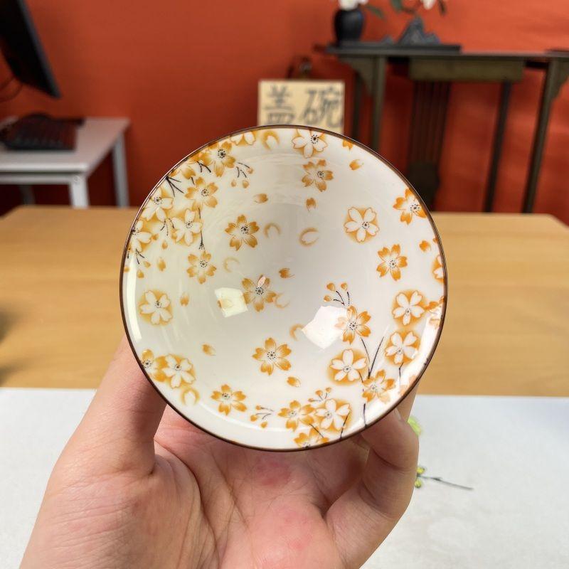 Orchid Yellow Ceramic Cup-Dual-Use Tea&Sake Chalice, Elegant Dipping Bowl Set,Handcrafted Floral Tableware Cup