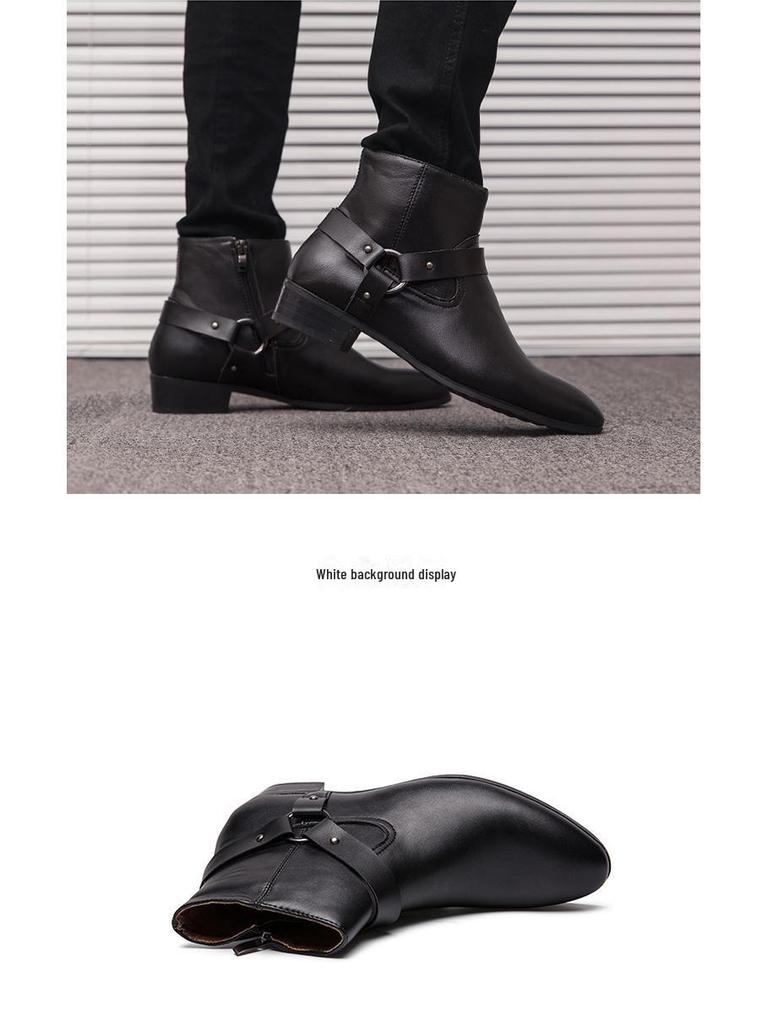 Męskie skórzane buty retro ze spiczastymi noskami - duży rozmiar, modny styl Martina z bocznym zamkiem błyskawicznym, codzienne na jesień i zimę