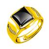Men's Adjustable Black Agate Square Ring with Black Diamond - Korean Style and Smooth Finish