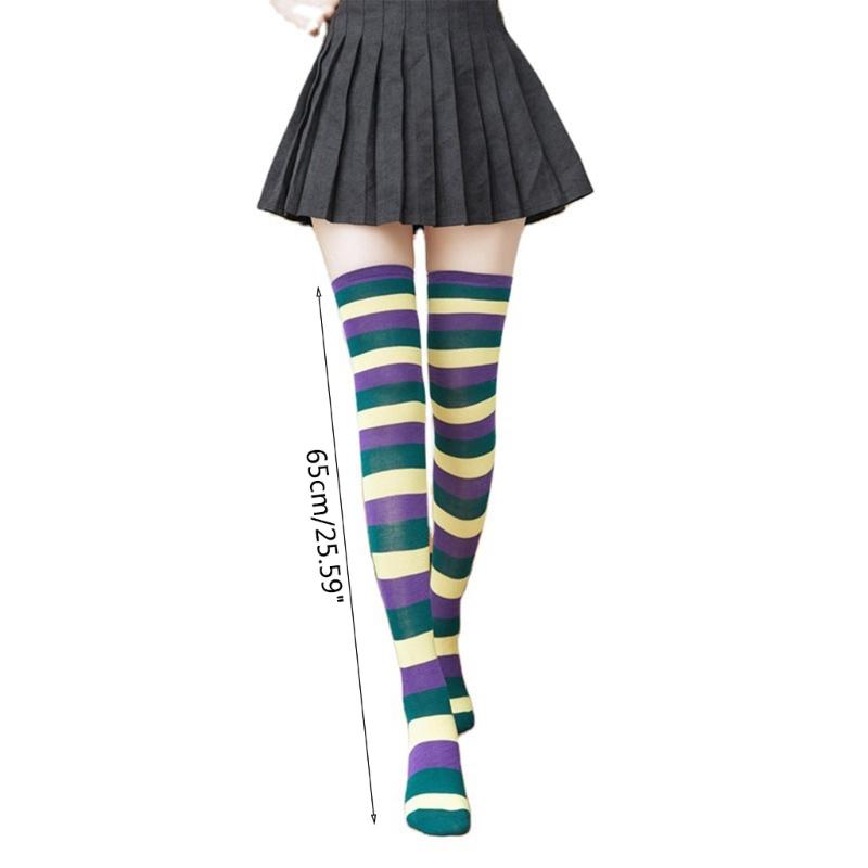 Oberschenkelhohe Socken für Damen Mädchen Lange Kniestrümpfe Bunte Streifensocken Über das Knie Strumpfwaren Socke Polyester Strumpf