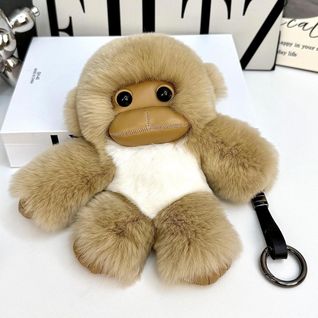 [Little Monkey] Real Rex Rabbit Hair Bag Pendant Car Keychain Cute School Bag Pendant