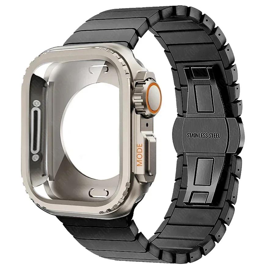Custodia Metallica+Cinturino in Acciaio Inossidabile per Apple Watch Band Ultra 3 2 49mm 11 10 46mm Guscio Protettivo Upgrade Iwatch 9 8 7 SE 45mm 44