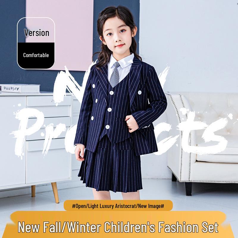Korean Style Girls' Black Suit - 2024 Spring/Autumn Fashion for Kids