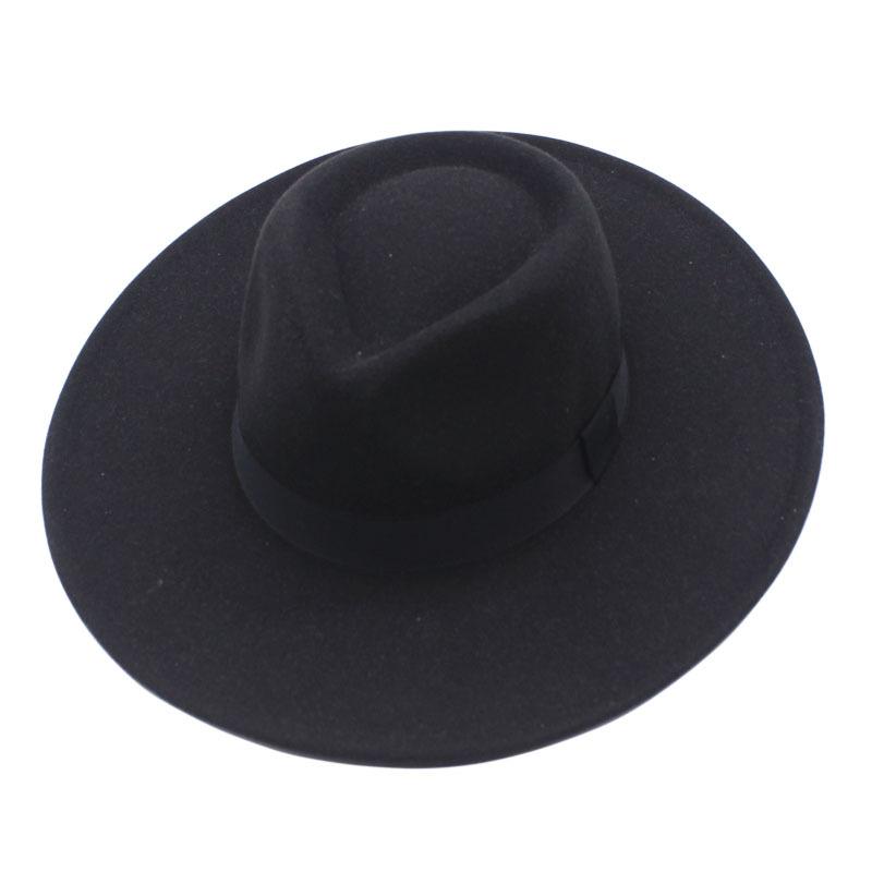 European and American Felt Hat Big Edge Cm Woolen Top Hat Autumn and Winter Square Black Webbing Men's and Women's Jazz Hat