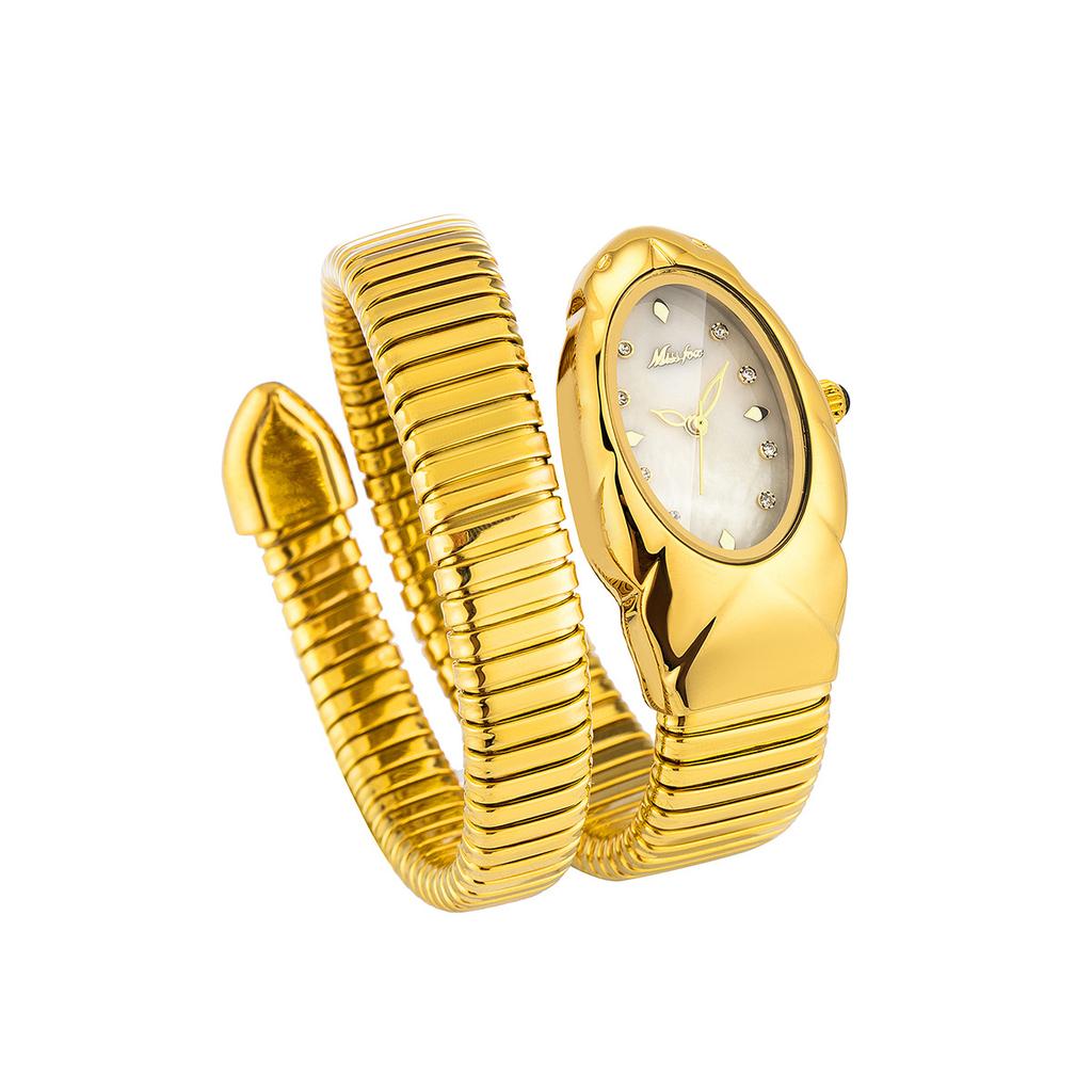 MISSFOX Women Snake Watch Bracelet Stainless Steel Fashion Gold Ladies Watches Clock Luxury Ladies Wristwatches Waterproof Watches