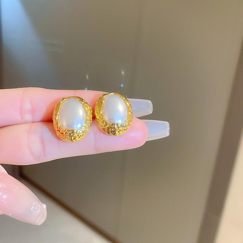 Silver Needle Vintage Pearl and Rhinestone Flower Earrings - French High-End Niche Court Style