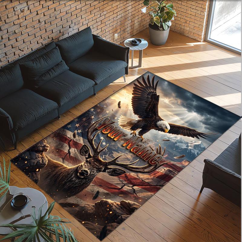 American Patriotic Theme Crystal Velvet Rug Personalized Custom Name Text Soft Floor Mat Home Decor