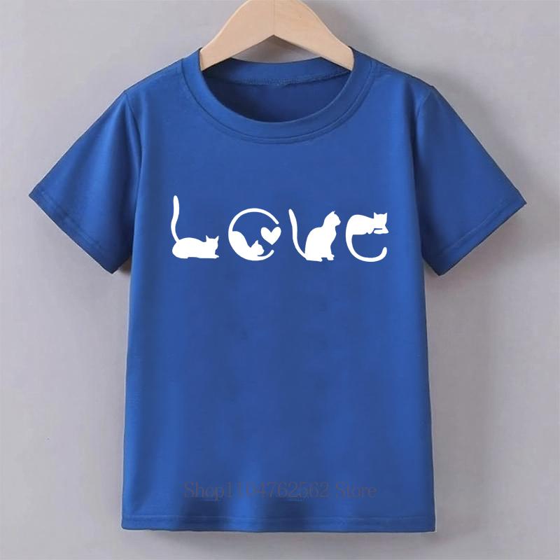 Cute Cats Graphic Print Childrens Clothing Summer Girls Kawaii Fashion Funny Tops Kids Colorful Crew Neck Short Sleeve Tshirts