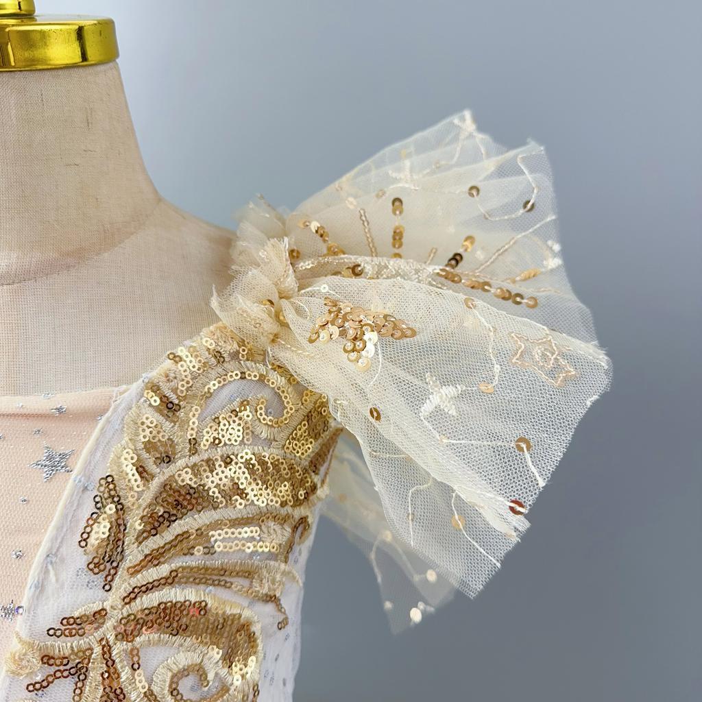 Tutu da Balletto Romantico per Bambina Gonna da Danza Gonna da Balletto con Paillettes Dorate Abbigliamento per Esibizioni di Balletto Abito Lungo da Principessa
