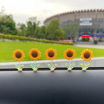 2/5ks Třpytivá hlava Slunečnice Dekorace do auta Lepidlo na palubní desku Auto Středová konzola Žlutý květ Ornament Panenka Hračka Figurka Vánoční dárek