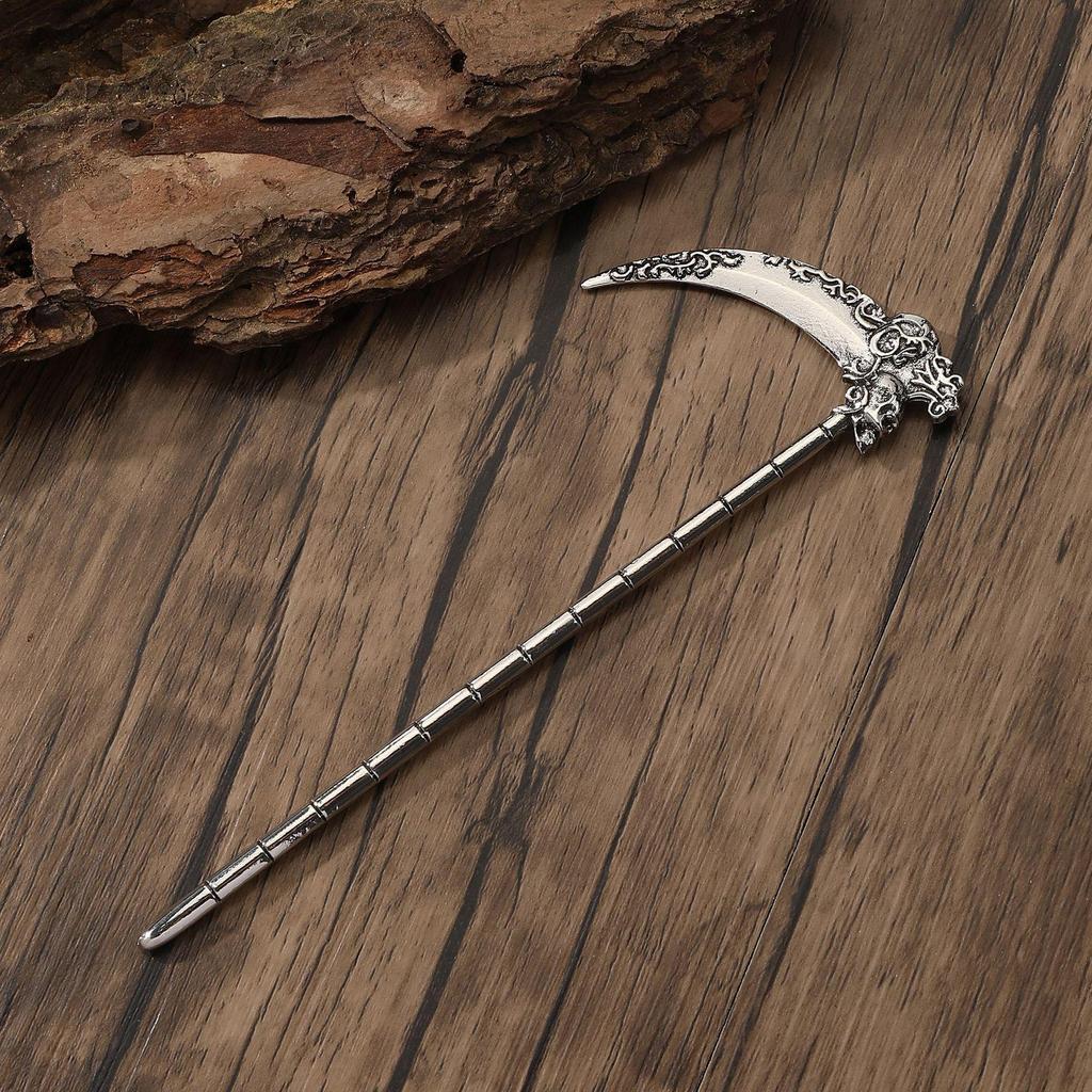 Gothic Skull Grim Reaper Scythe Hairpin Fork in Viking Norse Style
