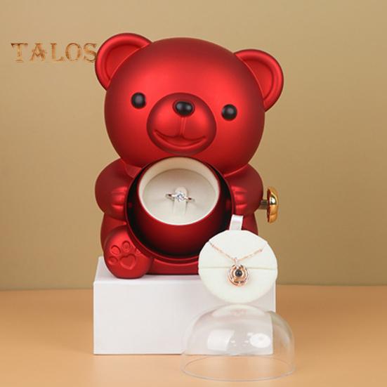 Preserved Rose Hug Bear Gift Box with Handbag Eternal Flower Rotating Bear Jewelry Holder for Women Valentine's Day Anniversary