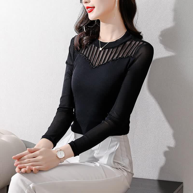 Aiger Shimmer Round Neck Chiffon Blouse