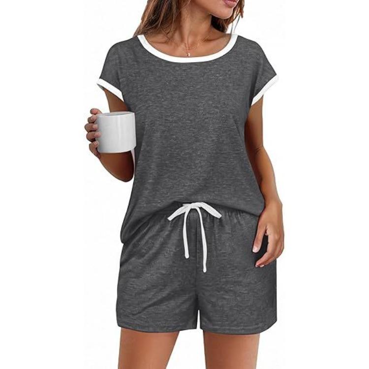 Women Short Sleeve Pajama Set Casual Tee and Shorts Lounge Set S