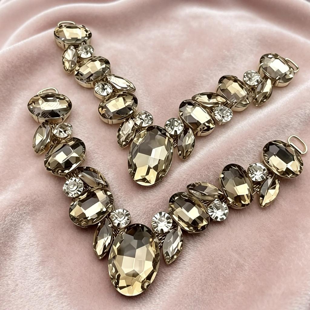 2ppcs Summer Slipper Rhinestone Metal Shoe Buckle patches,Flip Flops Accessories Welded Shoe Flower Chain Sew On Patch