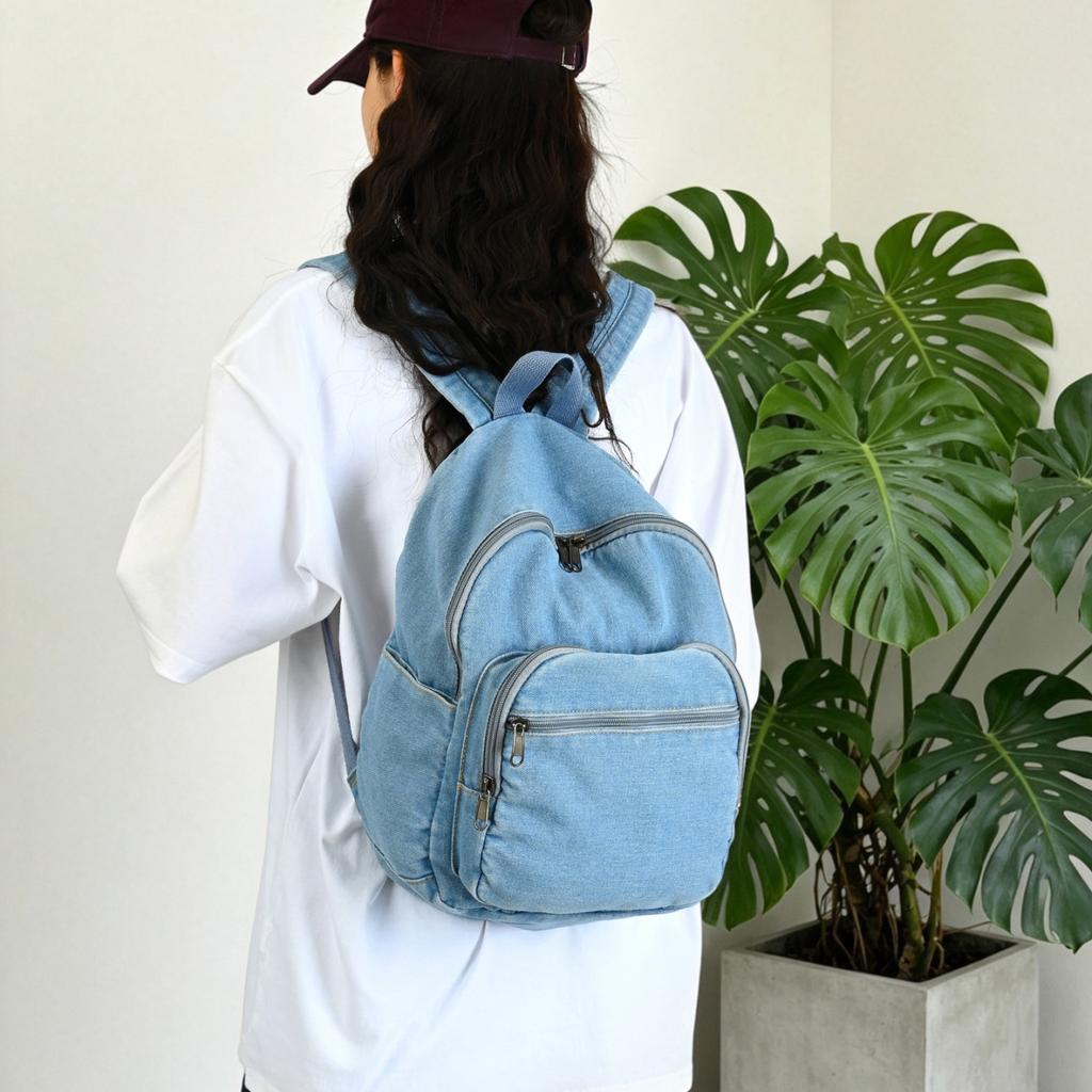 Zaino a tracolla piccolo retro in denim 1011 abbigliamento casual resistente all'usura versatile zaino in denim versione coreana zaino scolastico trendy per studenti