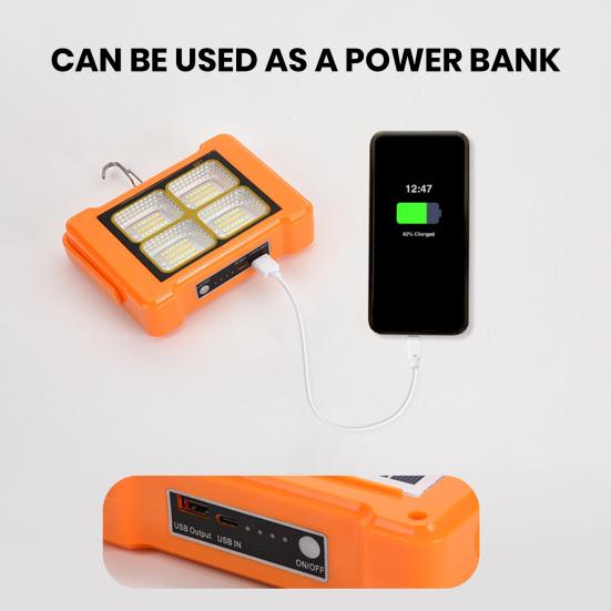 Portable Camping Flashlight USB/Solar Rechargeable LED Emergency Lamp with 6 Levels Adjustable Multifunctional Device Outdoor Tent Lamp Camping