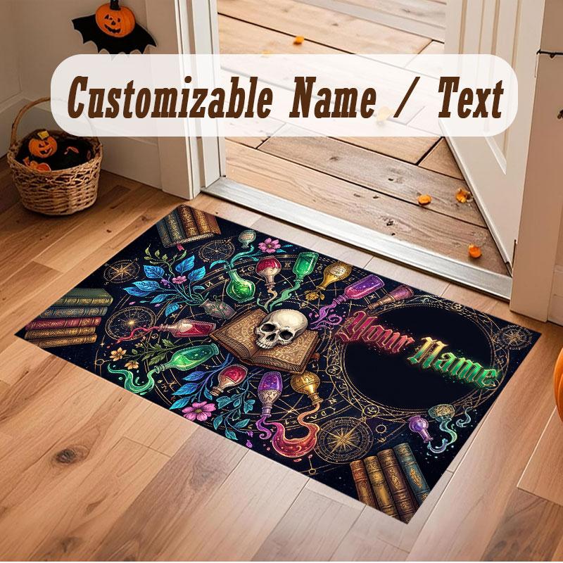 Skull Gothic Theme Crystal Velvet Floor Rug Personalized Custom Name Text Warm Carpet Home Decoration