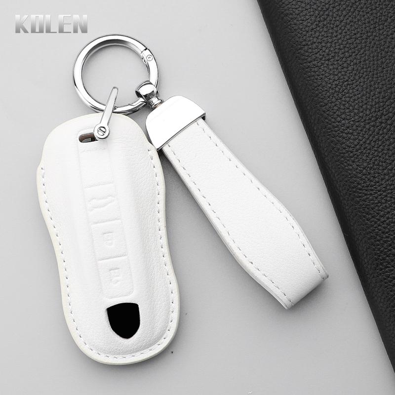 Dermis Genuine Leather Auto Key Fob Cover Case Housing Fit For Porsche Panamera Cayenne 971 911 9Ya Boxster 3 Buttons Protected Remote Bag Auto