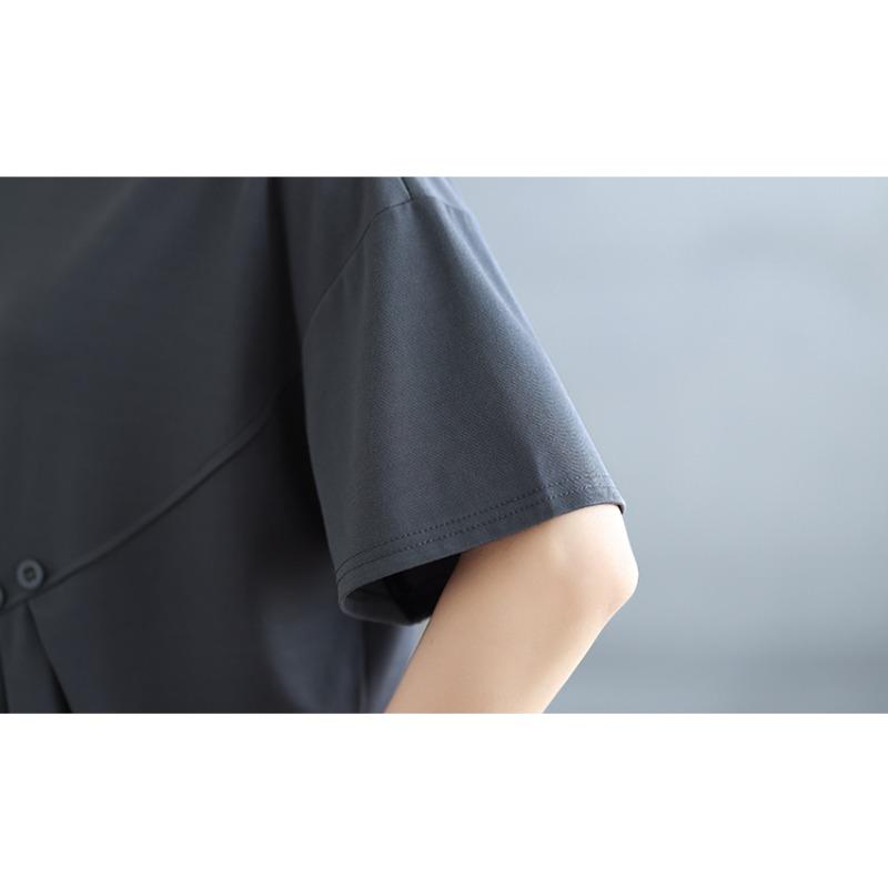 Dimanaf 2025 Summer Plus Size Tops Cotton O-Neck T-Shirt Solid Asymmetrical Women Short Sleeve Loose Tees