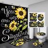 Magic Sunflower Butterfly Shower Curtain Sets Black Yellow Art Country Flower Bathroom Decor Curtains Bath Mats Rug Toilet Cover