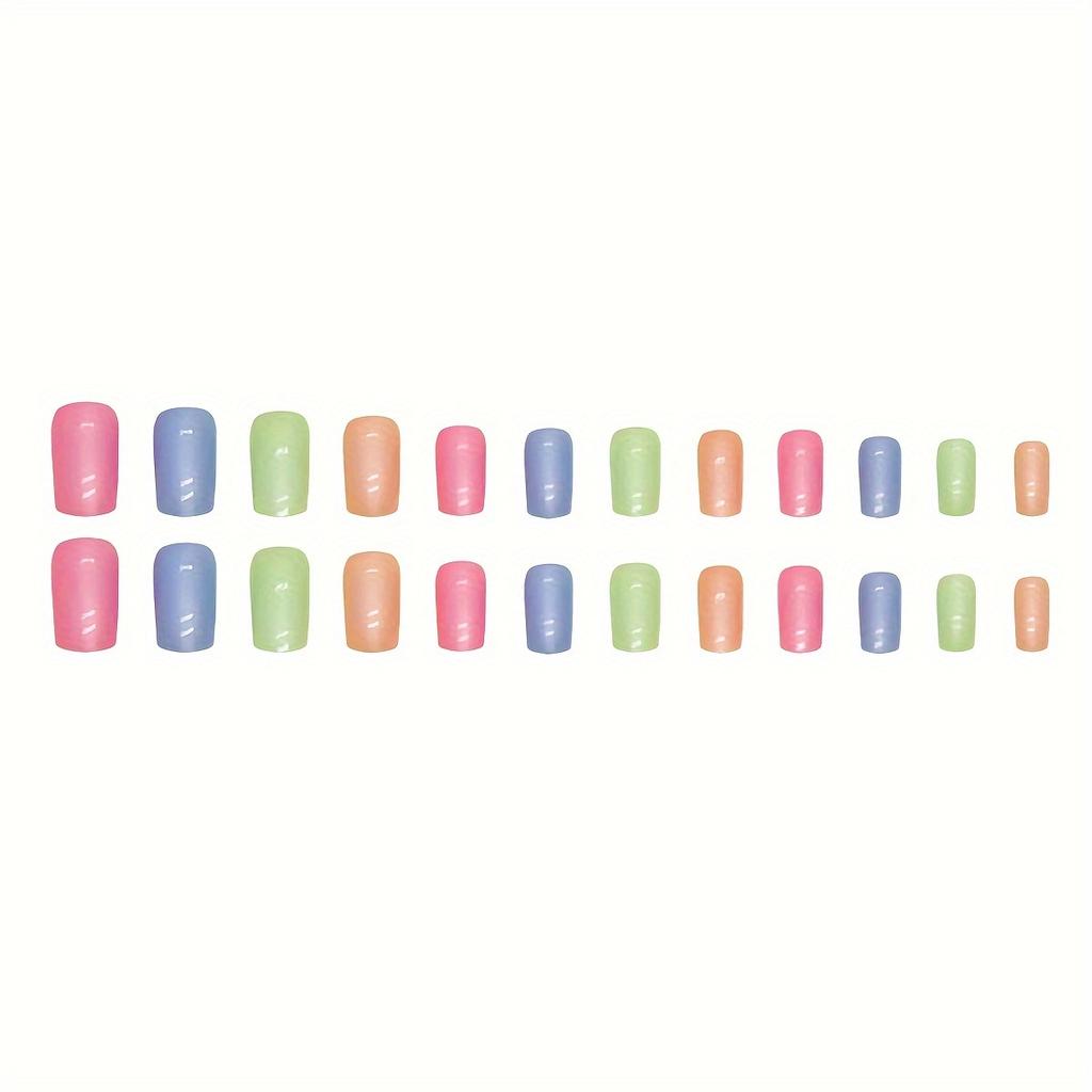 24 pezzi Unghie Press-On Pastello Aurora, Unghie Finte Lucide Arcobaleno Trendy Copertura Totale Decorazioni per Unghie per Donne Festa Estiva