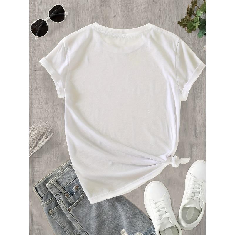 European Sizes Graphic Print T-shirt, Long Sleeve Crew Neck Casual Top for Summer & Spring, Women's Clothing